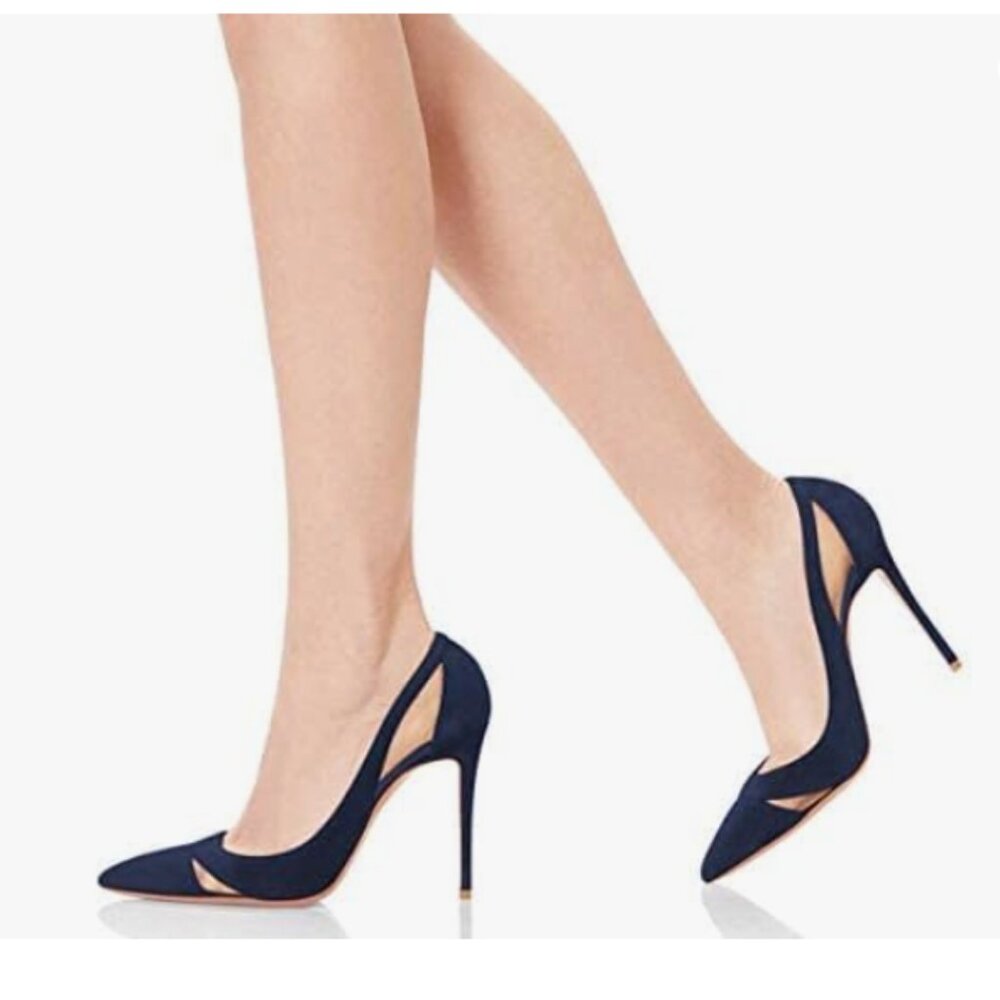 FSJ Navy Mesh High Heel Pump Pointed Toe Stiletto Thin Slip on Dress Prom Shoes
